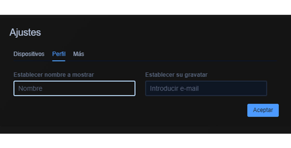 Interfaz de la parte de configuración del perfil