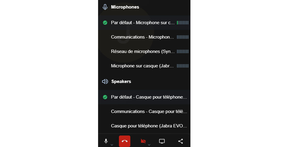 Interfaz de la parte de la configuración de los micrófonos