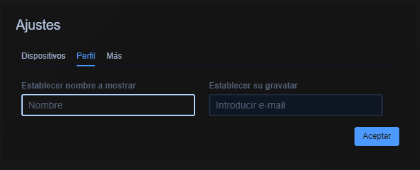 Interfaz de la parte de configuración del perfil