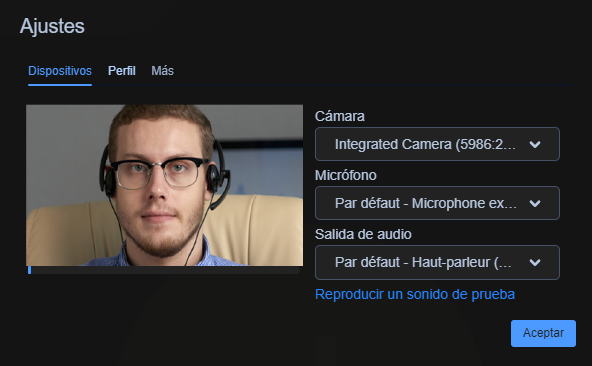 Interfaz de la parte de los ajustes