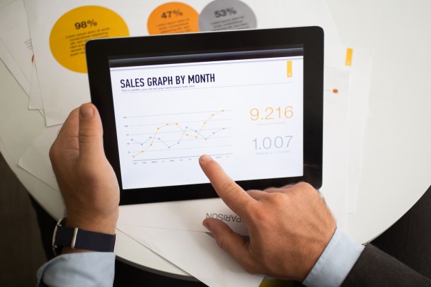 Sales graph by month on tablet