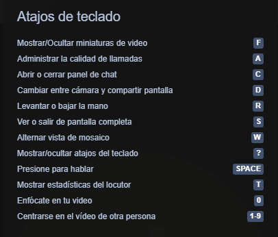 Interfaz de la parte de los atajos