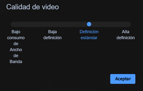 Interfaz de la parte de configuración de la calidad video