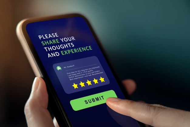 woman using mobile phone to giving feedback