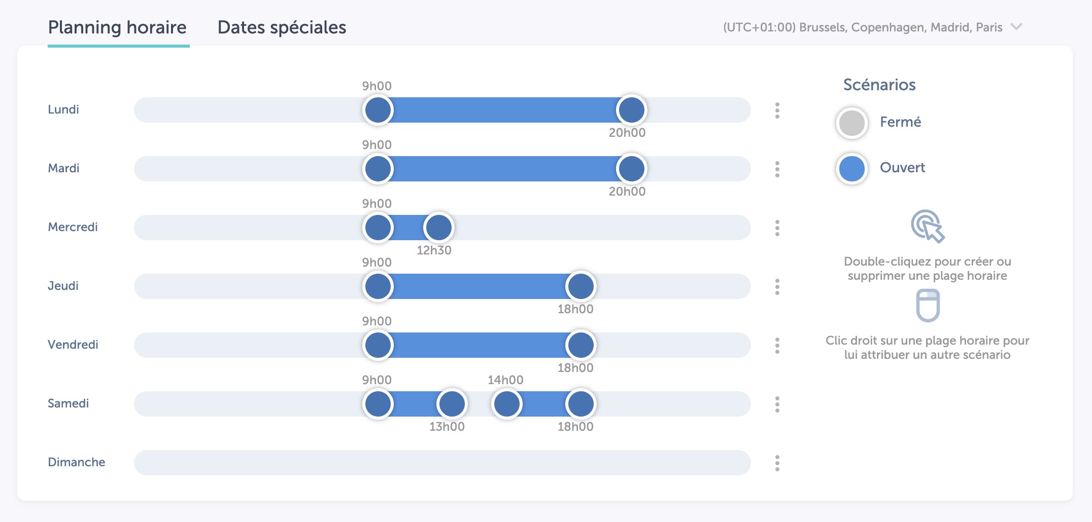 horaires standard entreprise