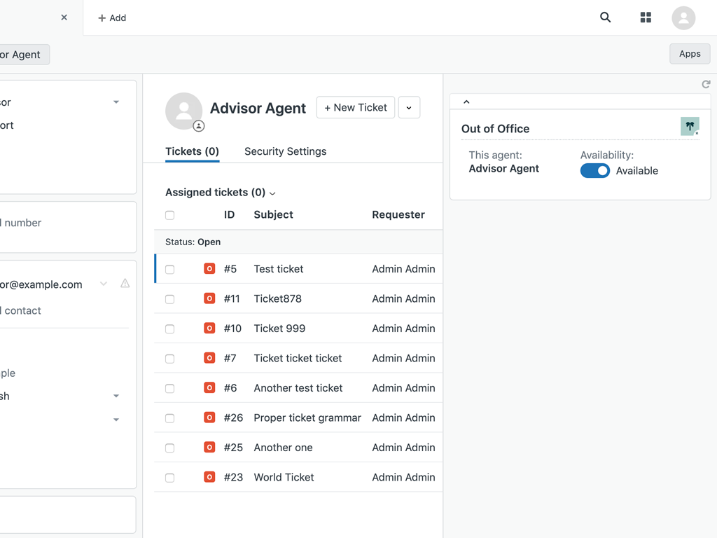 screenshot of Out of Office app for Zendesk